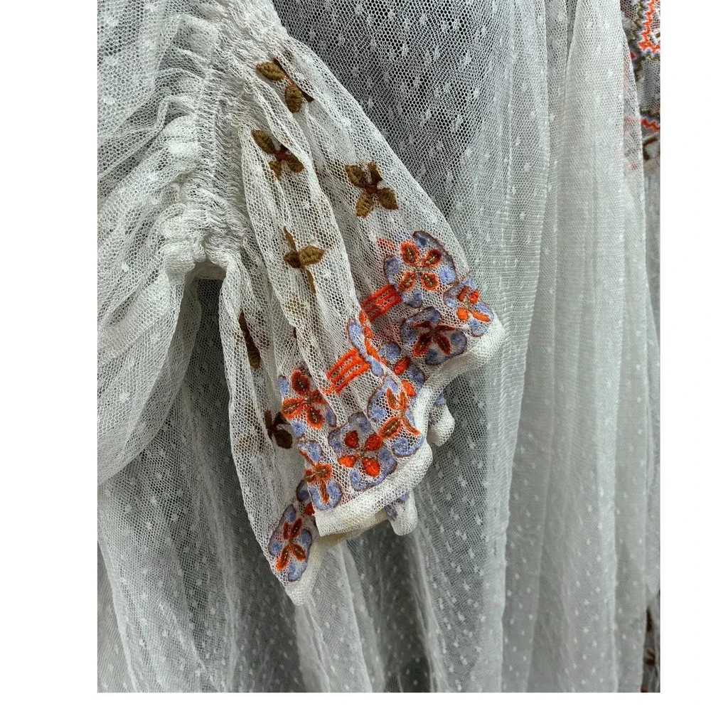 Free‎ People PLS Sheer Swiss Dot Embroidered Boho Tunic Top Oversized